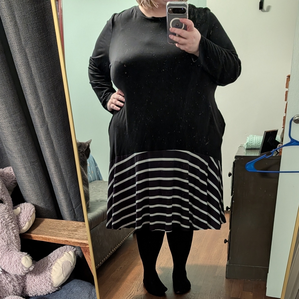 Black and White Striped High Low Dress